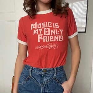 Stoned Immaculate Music Is My Only Friend Ringer Tee, Labeled S, Fits XS